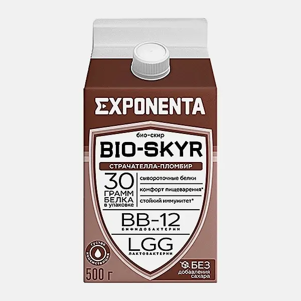 Напиток кисломолочный Exponenta Bio-Skyr Страчателла-пломбир высокобелковый обезжиренный 500г