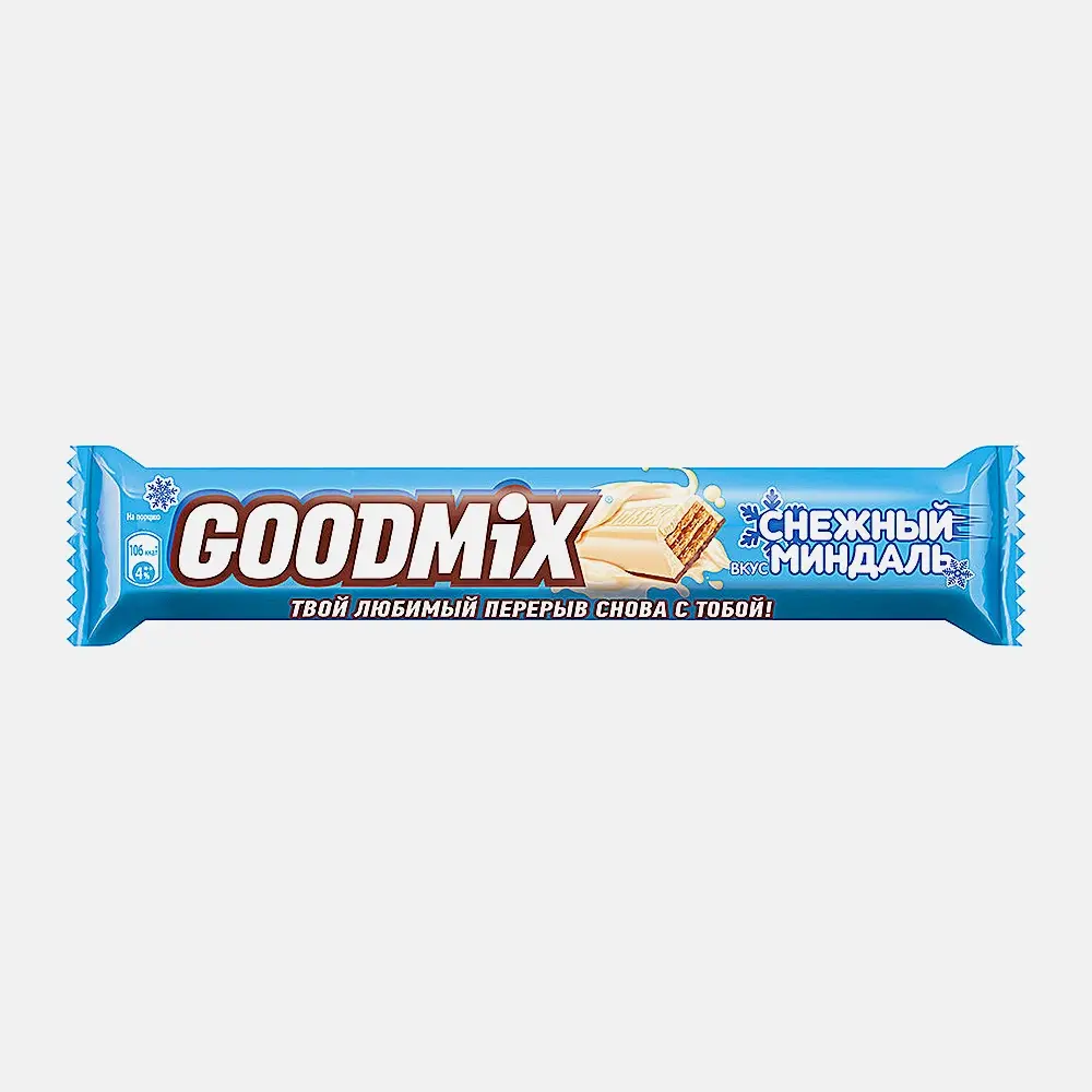Изображение товара Шоколадный батончик Goodmix с миндалем и вафлей 40г продукт для сладкоежек