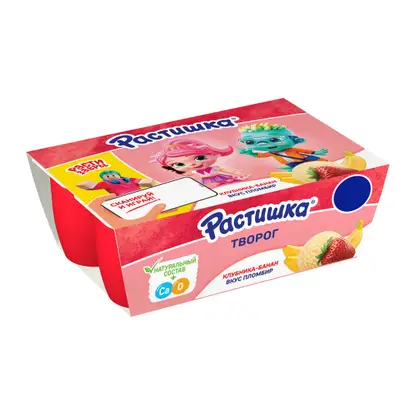 Изображение товара Творог детский Растишка Клубника банан и пломбир 3.5% 6шт*45г