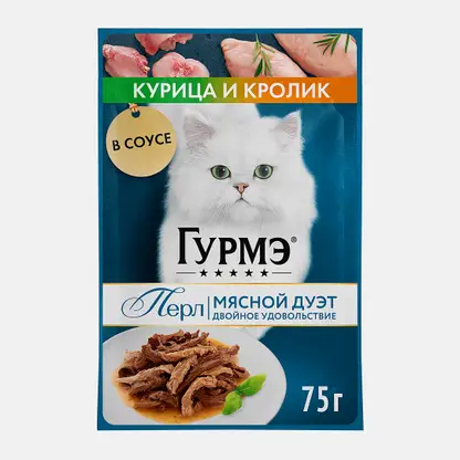 Влажный корм для кошек Перл Мясной дуэт кролик-курица Гурмэ 75г