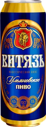 Пиво Витязь Ульяновское светлое фильтрованное пастеризованное 4.5% 450мл