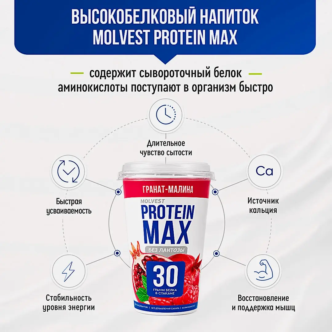 Напиток кисломолочный гранат и малина безлактозный обезжиренный Молвест Protein Max 6% 240г - фото 4