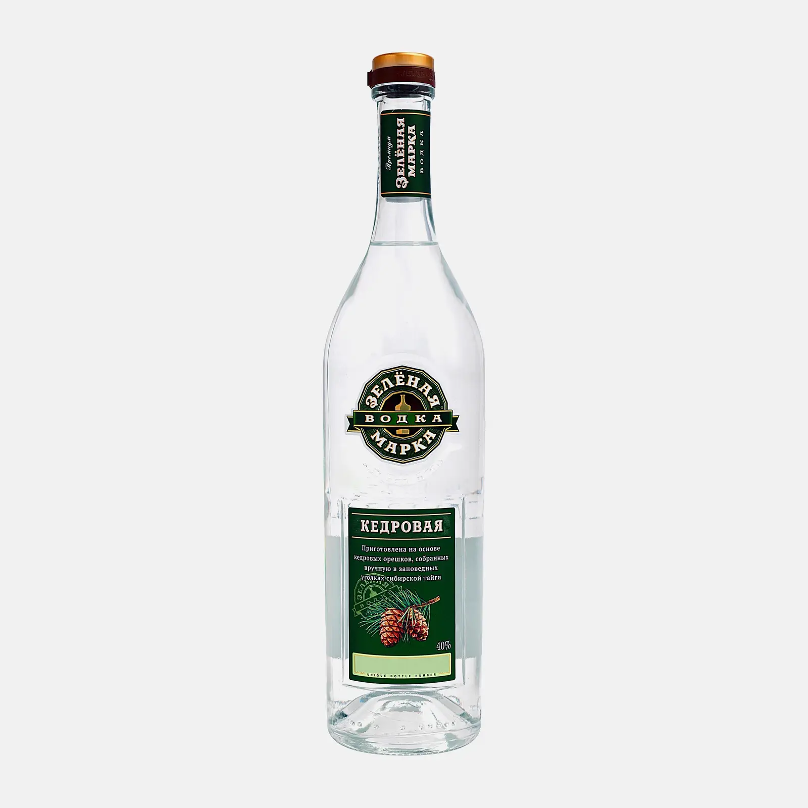 Изображение товара Водка Зеленая Марка Кедровая 40% 500мл Россия