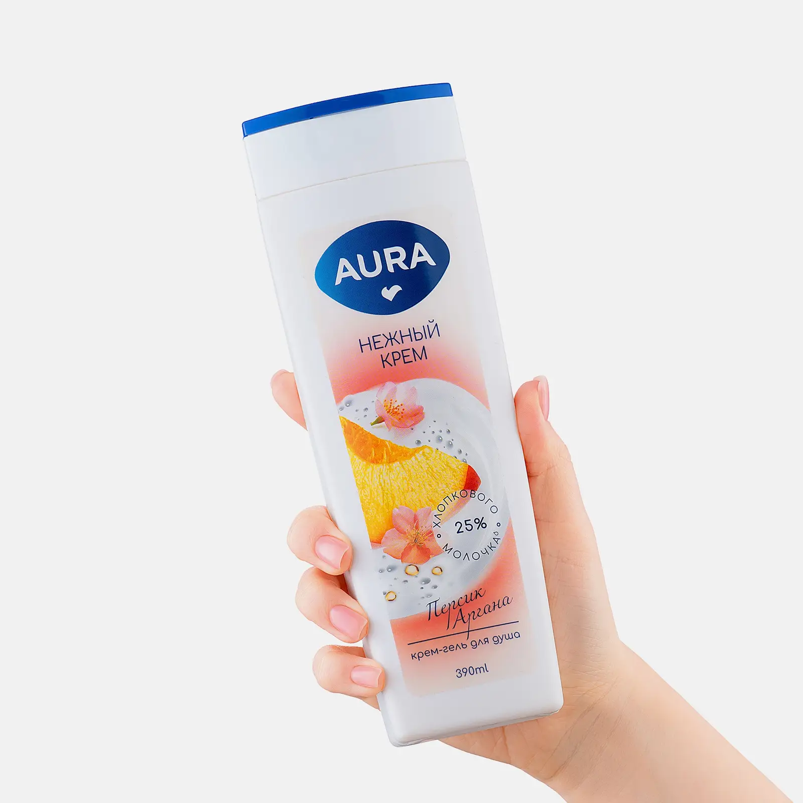 Крем-гель для душа Персик аргана Aura 390мл - фото 2