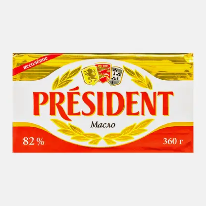 Масло сливочное President несоленое 82% 360г