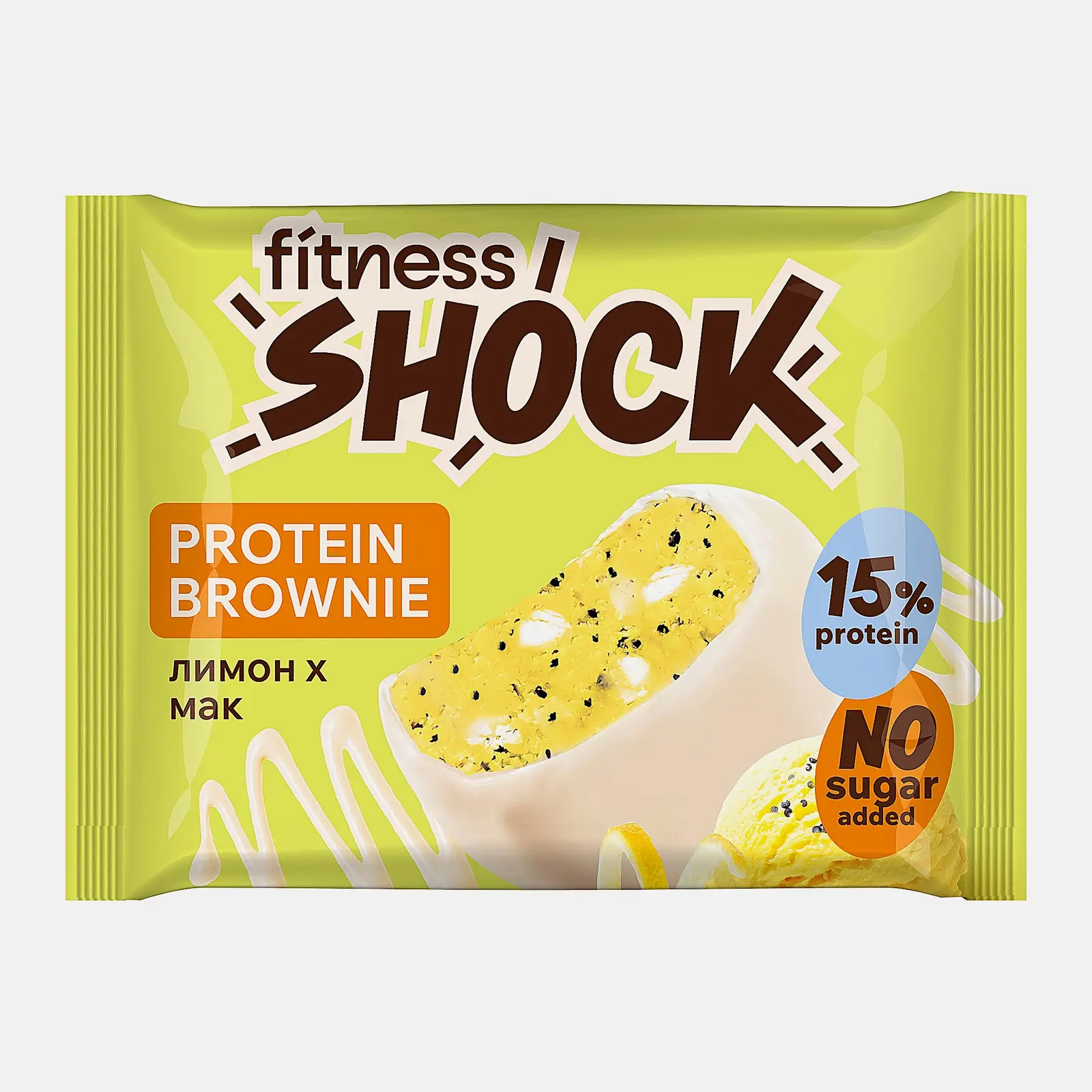 Изображение товара Пирожное протеиновое Fitness Shock Брауни лимон-мак 50г