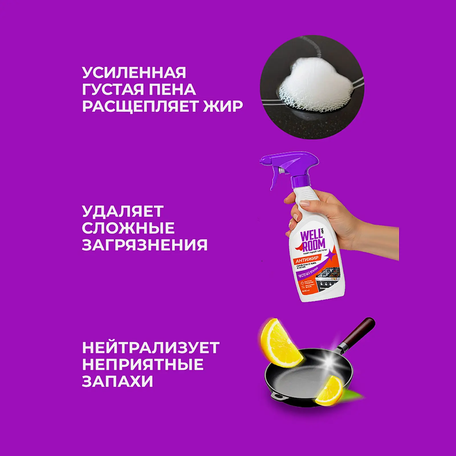 Спрей-пена от жировых загрязнений Антижир Wellroom 600мл - фото 2