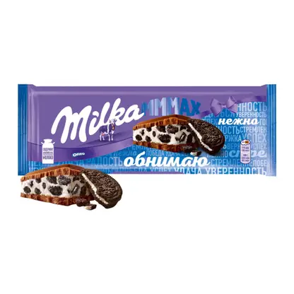 Изображение товара Молочный шоколад с печеньем Орео Milka Mmmax 253г - вкусное лакомство с хрустящими кусочками печень