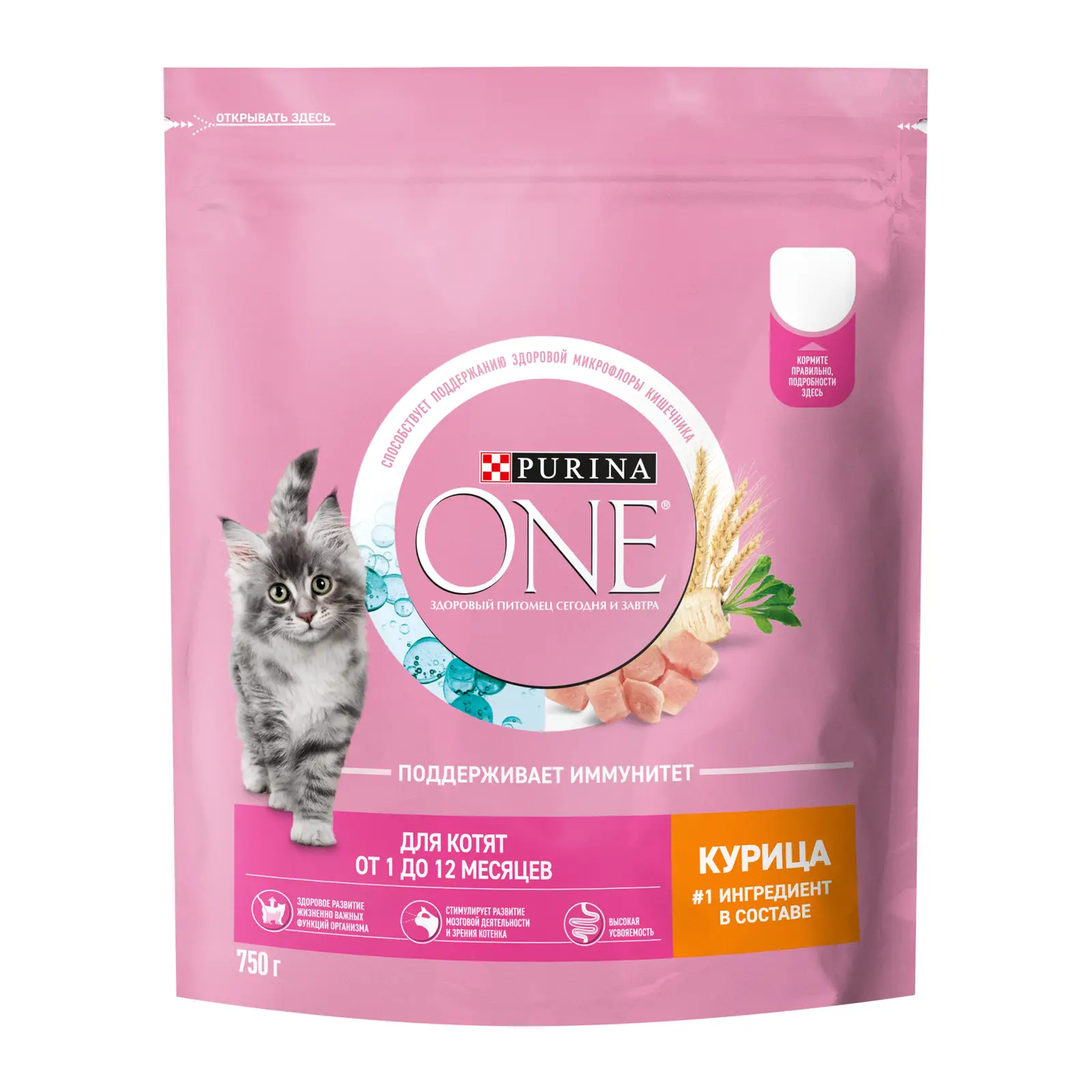 Сухой корм для котят Purina One с курицей и злаками 750г