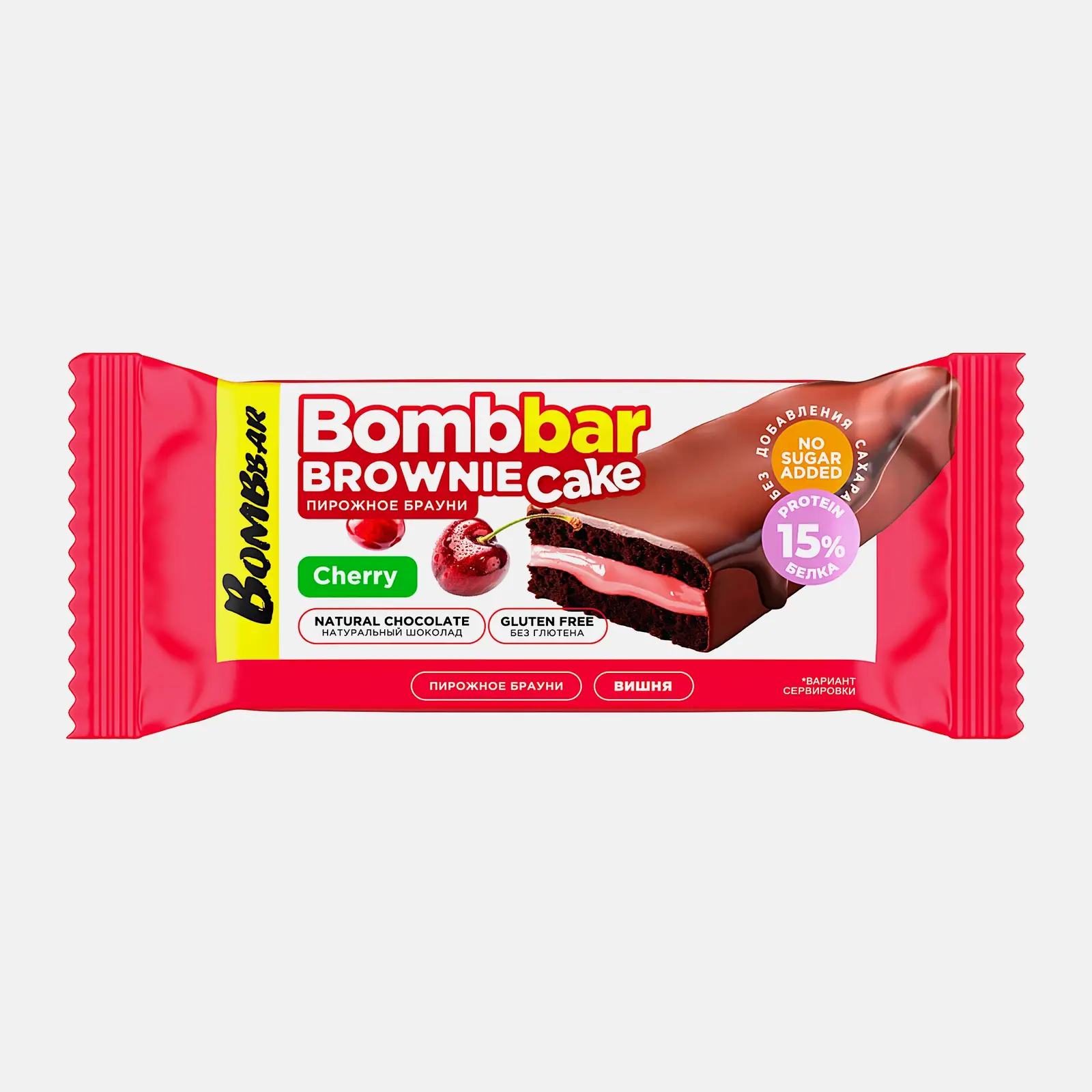 Изображение товара Протеиновое пирожное Bombbar вкус Брауни вишня 45г фитнес перекус