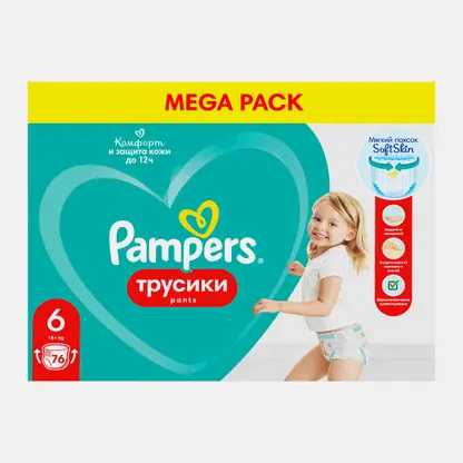 Подгузники-трусики детские Pampers Extra Large р.6 15+кг 76шт