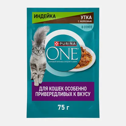 Влажный корм для кошек с индейкой уткой и морковью Purina ONE 75г