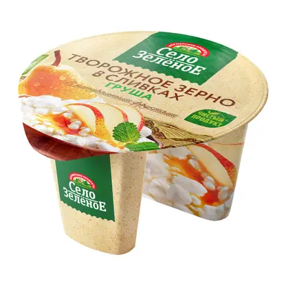 Изображение товара Творог зерненый Село Зеленое Груша в сливках 5% 130г