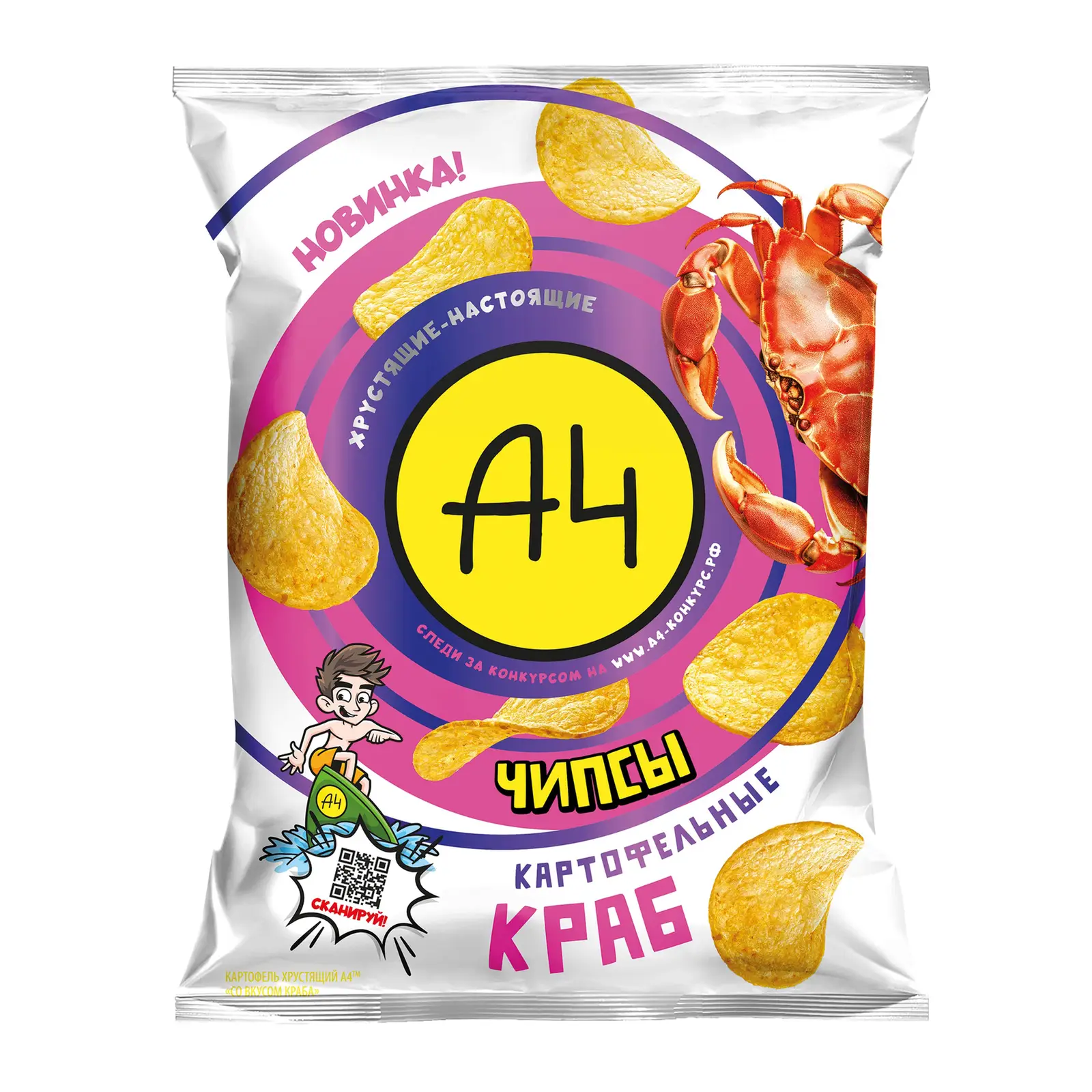 Изображение товара Чипсы А4 картофельные со вкусом краба 50г