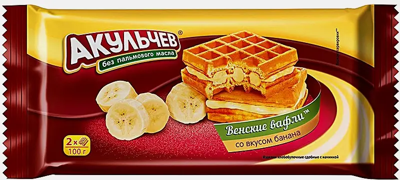 Изображение товара Вафли Венские со вкусом банана Акульчев 100г пышные мягкие десерт