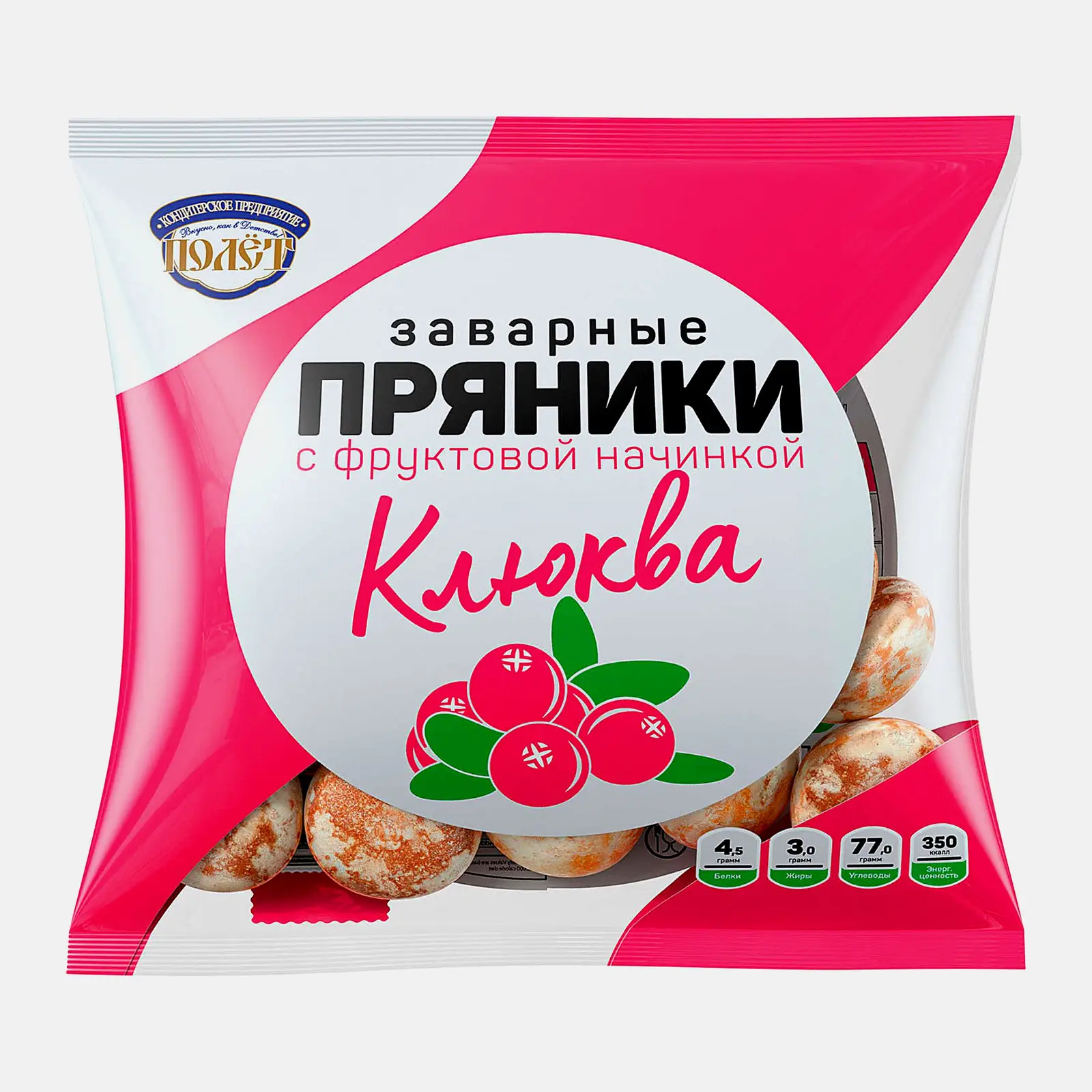 Пряники Полет заварные с начинкой клюква 300г