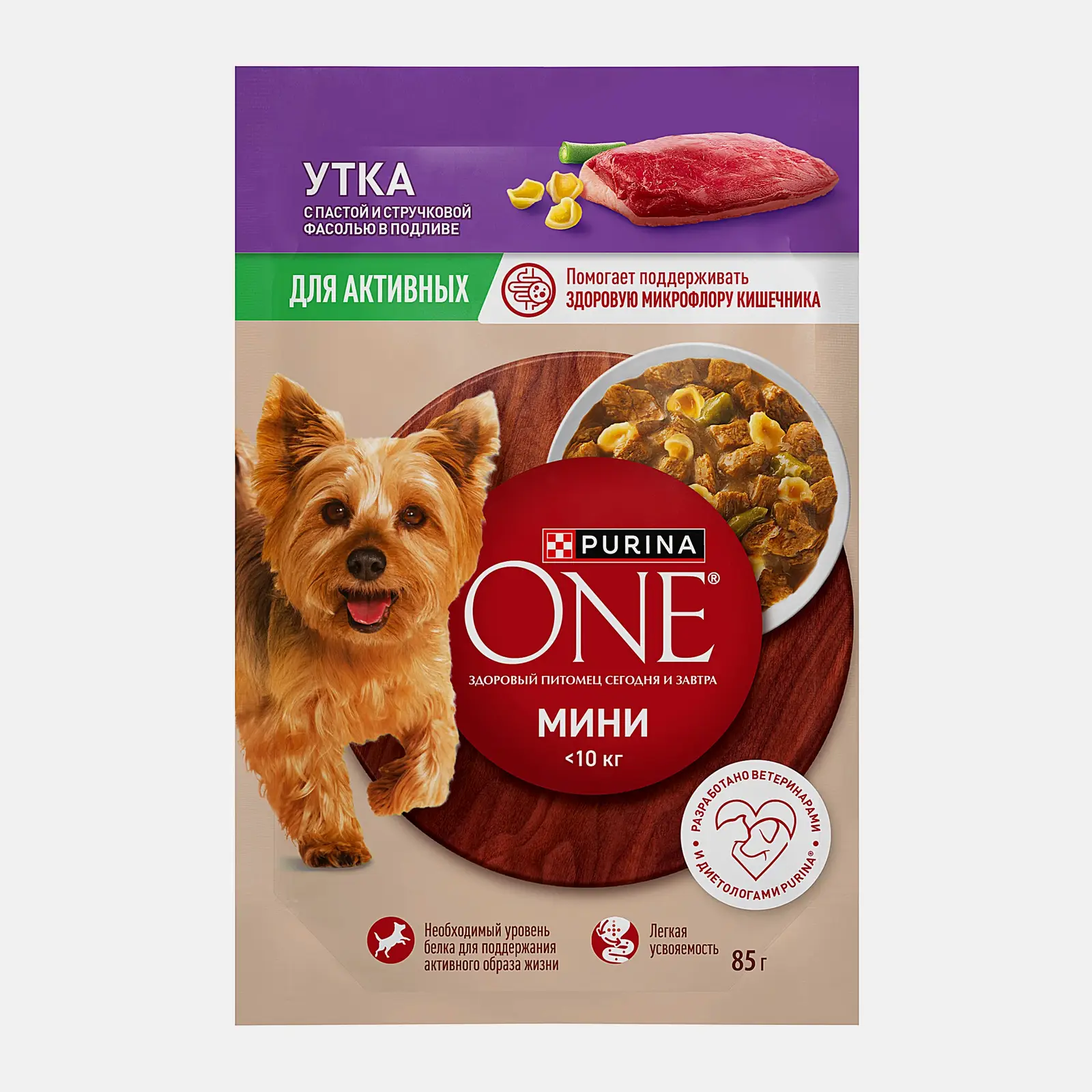 Влажный корм для активных собак мини-пород с уткой пастернаком и фасолью Purina ONE Mini 85г