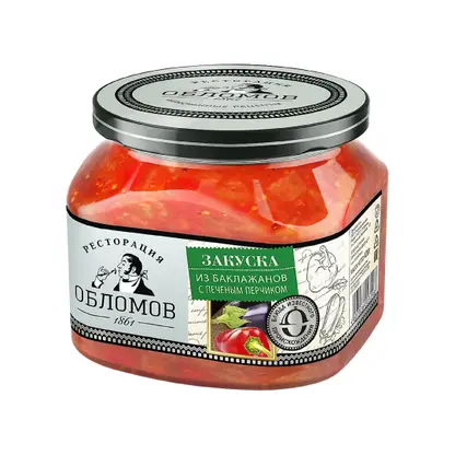 Изображение товара Закуска из баклажанов и печеного перца Обломов 420г натуральный овощной продукт