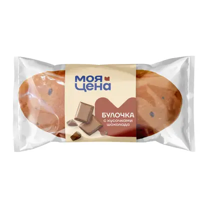 Изображение товара Булочка с кусочками шоколада Моя цена 30г Изображение товара Булочка с кусочками шоколада Моя цена 30г