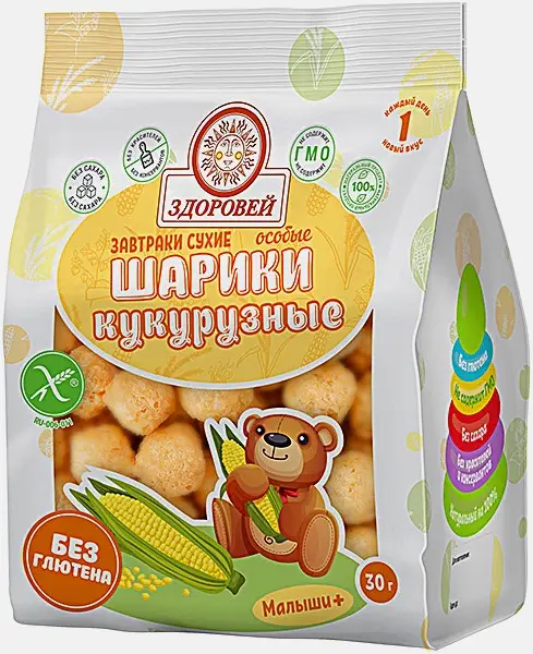 Изображение товара Шарики Здоровей кукурузные 30 грамм витаминно-минеральные