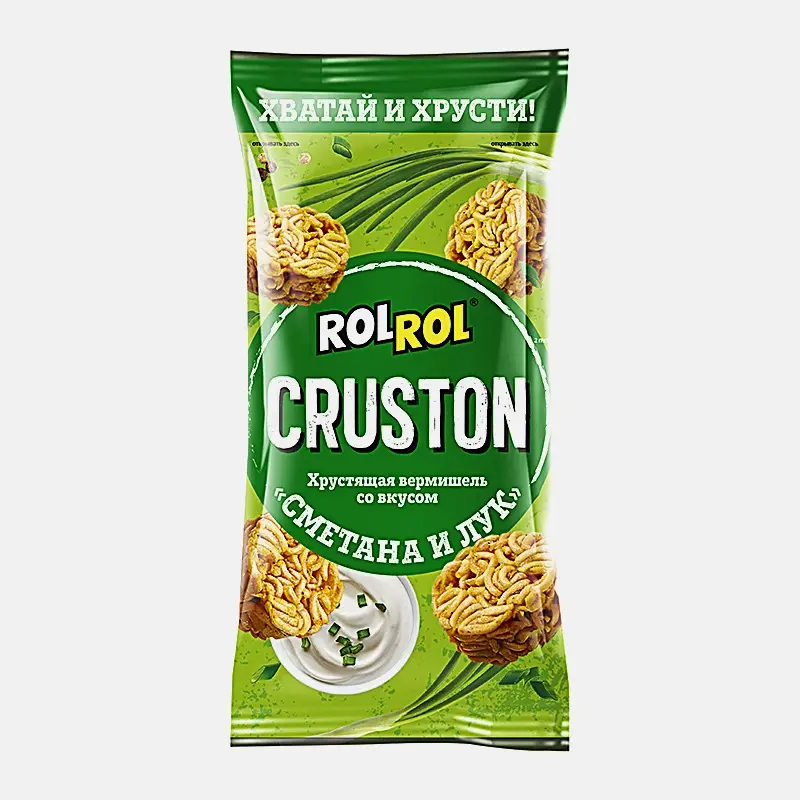 Изображение товара Снэки Cruston макаронные со вкусом Сметана и лук Rolrol 60г