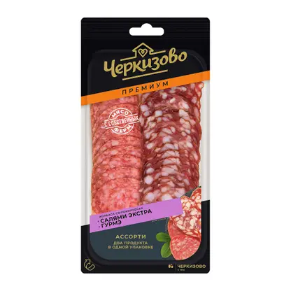 Изображение товара Ассорти из салями Экстра и Гурмэ с перцем в нарезке Черкизово 85г