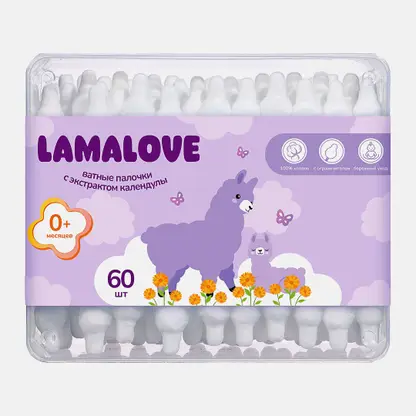 Детские ватные палочки c экстрактом календулы Lamalove 60шт