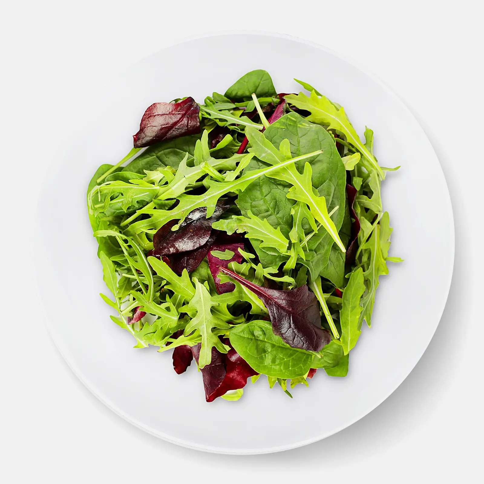 Изображение товара Салатная смесь Рукола-мандар-мангольд-шпинат Белая дача 75г свежая и полезная