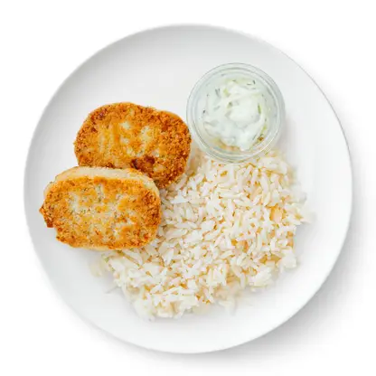 Изображение товара Котлеты из минтая с рисом и соусом тартар 220г