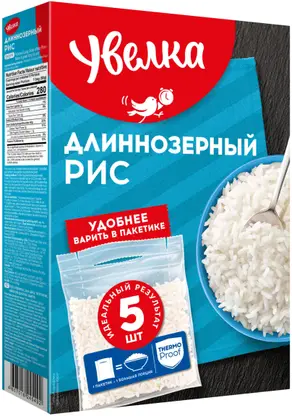 Изображение товара Рис Увелка длиннозерный шлифованный 5 пакетов по 80г Изображение товара Рис Увелка длиннозерный шлифованный 5 пакетов по 80г