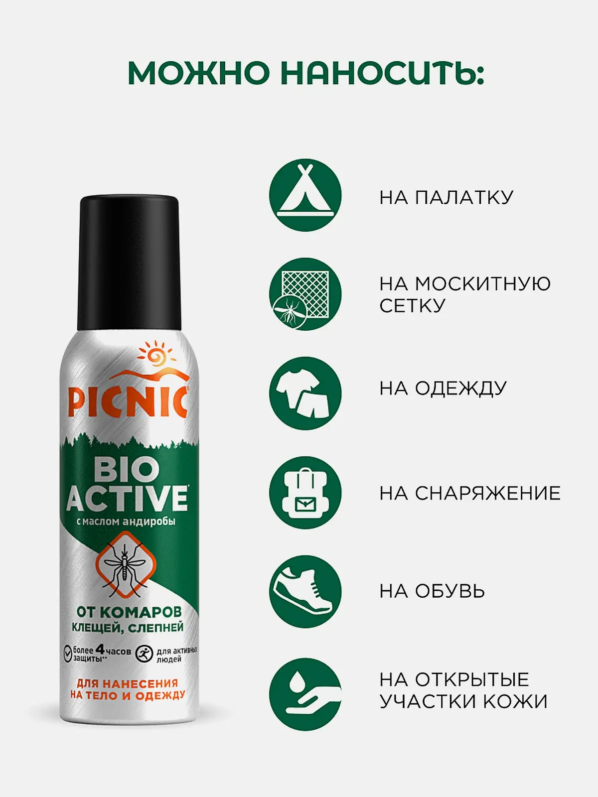 Средство от комаров и клещей спрей для тела Picnic Bio Active 125мл - фото 4