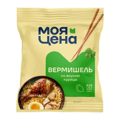 Изображение товара Вермишель Моя цена Куриный бульон 60г Изображение товара Вермишель Моя цена Куриный бульон 60г