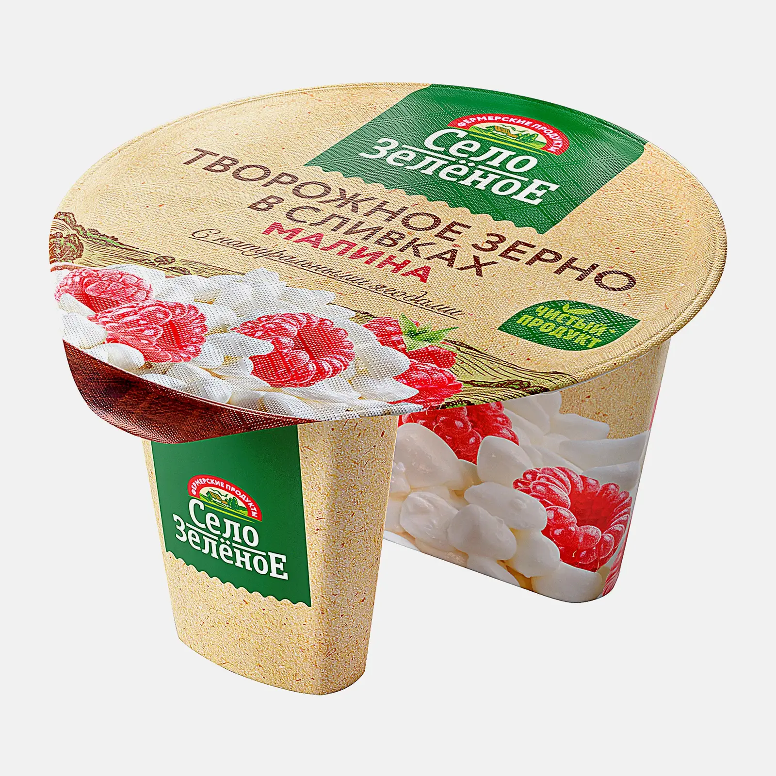 Изображение товара Творог Село Зеленое Малина в сливках 5% 130г — зерненый с джемом