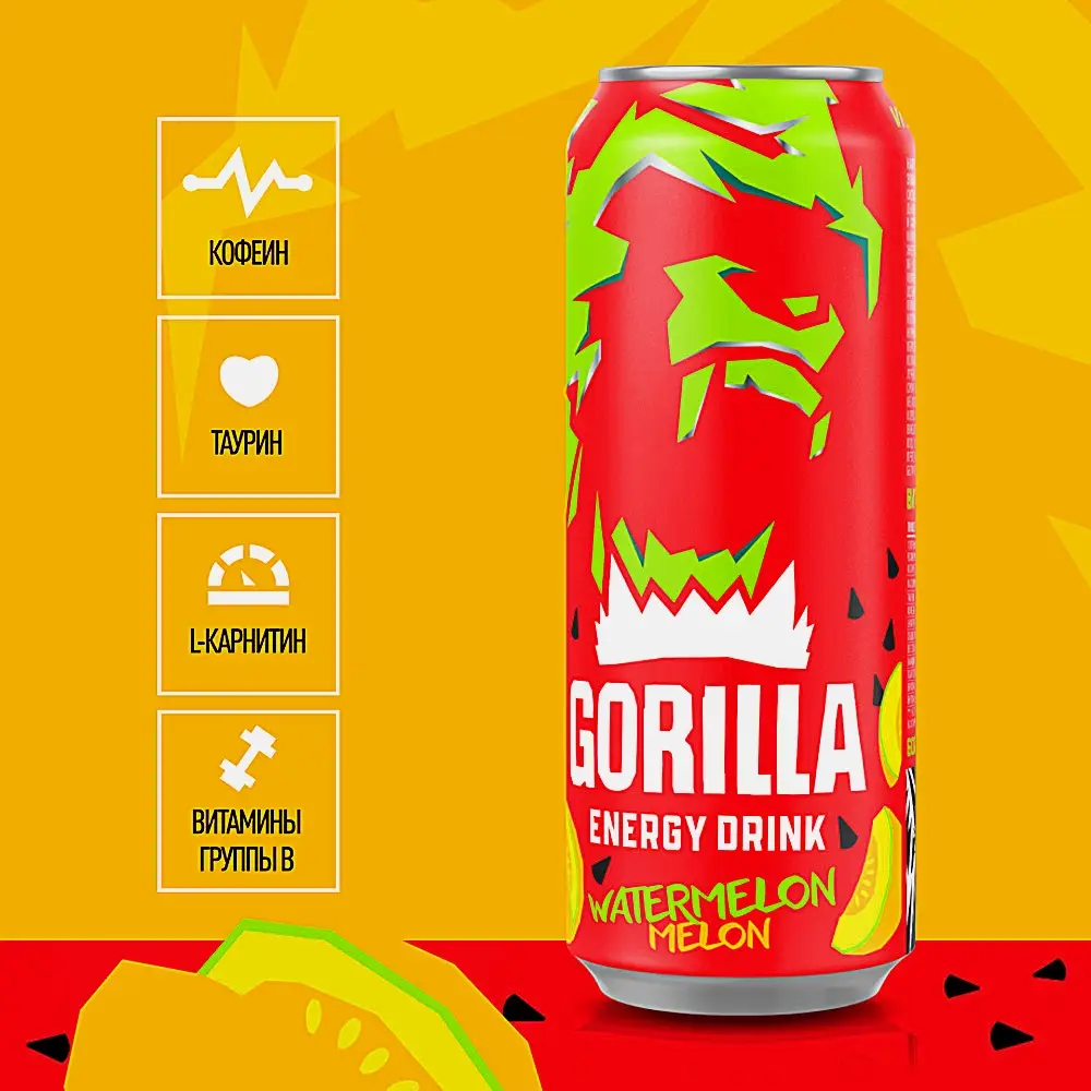 Энергетический напиток со вкусом Дыня-Арбуз Gorilla 450мл - фото 3