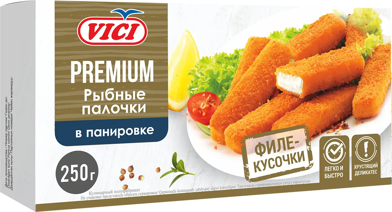 Рыбные палочки Vici Premium в панировке филе-кусочки 250г — в каталоге на  сайте сети Магнит | Краснодар