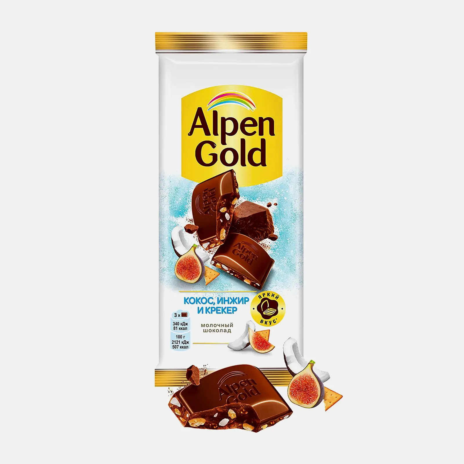 Шоколад Alpen Gold молочный Кокос инжир и крекер 80г Шоколад Alpen Gold молочный Кокос инжир и крекер 80г