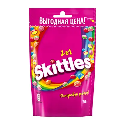Изображение товара Драже 2в1 в разноцветной сахарной глазури Skittles 70г
