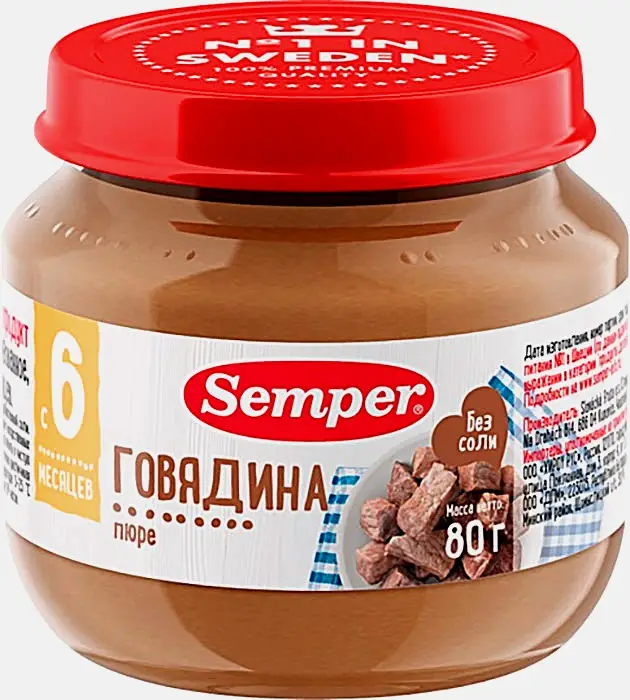 Пюре из говядины с 6месяцев Semper 80г