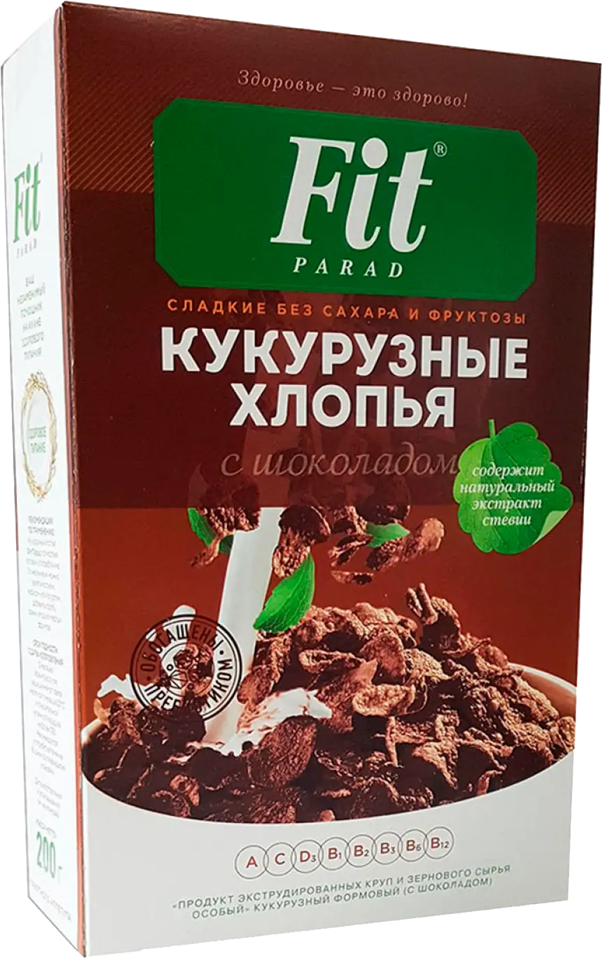 Кукурузные хлопья Fit Parad с шоколадом без сахара 200г — в каталоге на  сайте сети Магнит | Краснодар