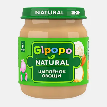 Пюре детское цыпленок и овощи с 6 месяцев Gipopo 100г