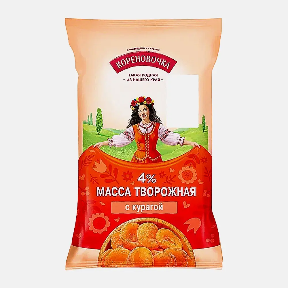 Масса творожная с курагой Кореновочка 4% 180г