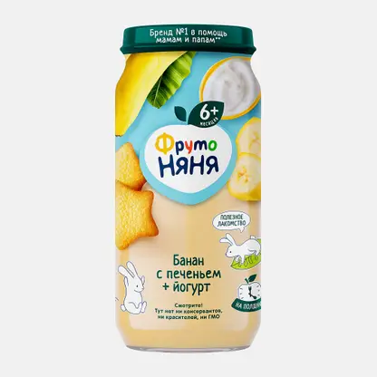 Пюре детское со вкусом Банан-печенье-йогурт с 6 месяцев Фрутоняня 250г