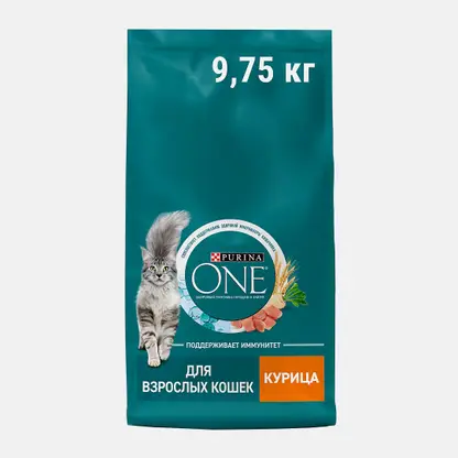 Сухой корм для взрослых кошек Purina ONE с курицей и цельными злаками 9.75кг