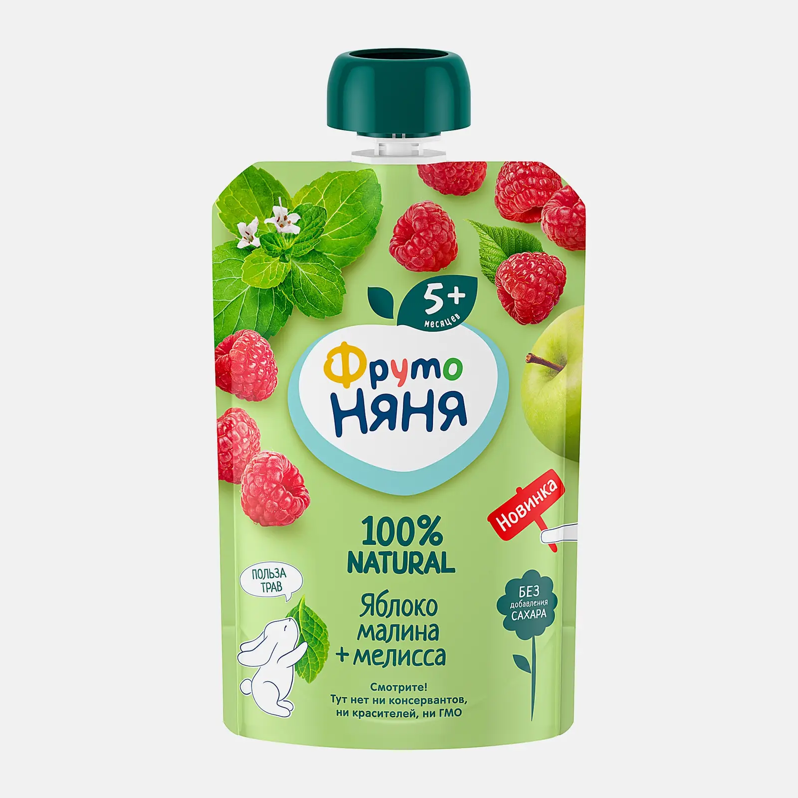 Изображение товара Пюре ФрутоНяня из яблок малины и мелиссы 90г Изображение товара Пюре ФрутоНяня из яблок малины и мелиссы 90г