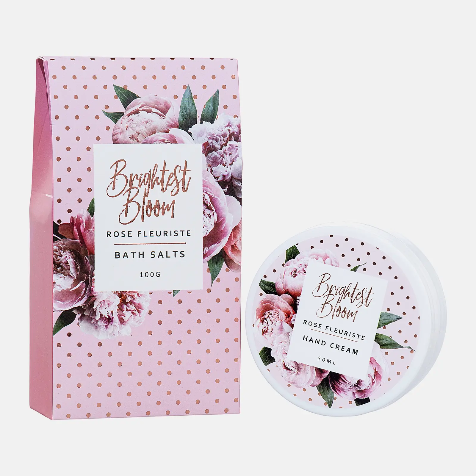 Подарочный набор Шампунь для волос 200мл + Гель для душа 200мл + Крем для рук 50мл + Соль для ванн 100г + Мочалка Rose Fleuriste в ассортименте