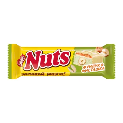 Изображение товара Батончик в белом шоколаде с фундуком и фисташкой Nuts 47г