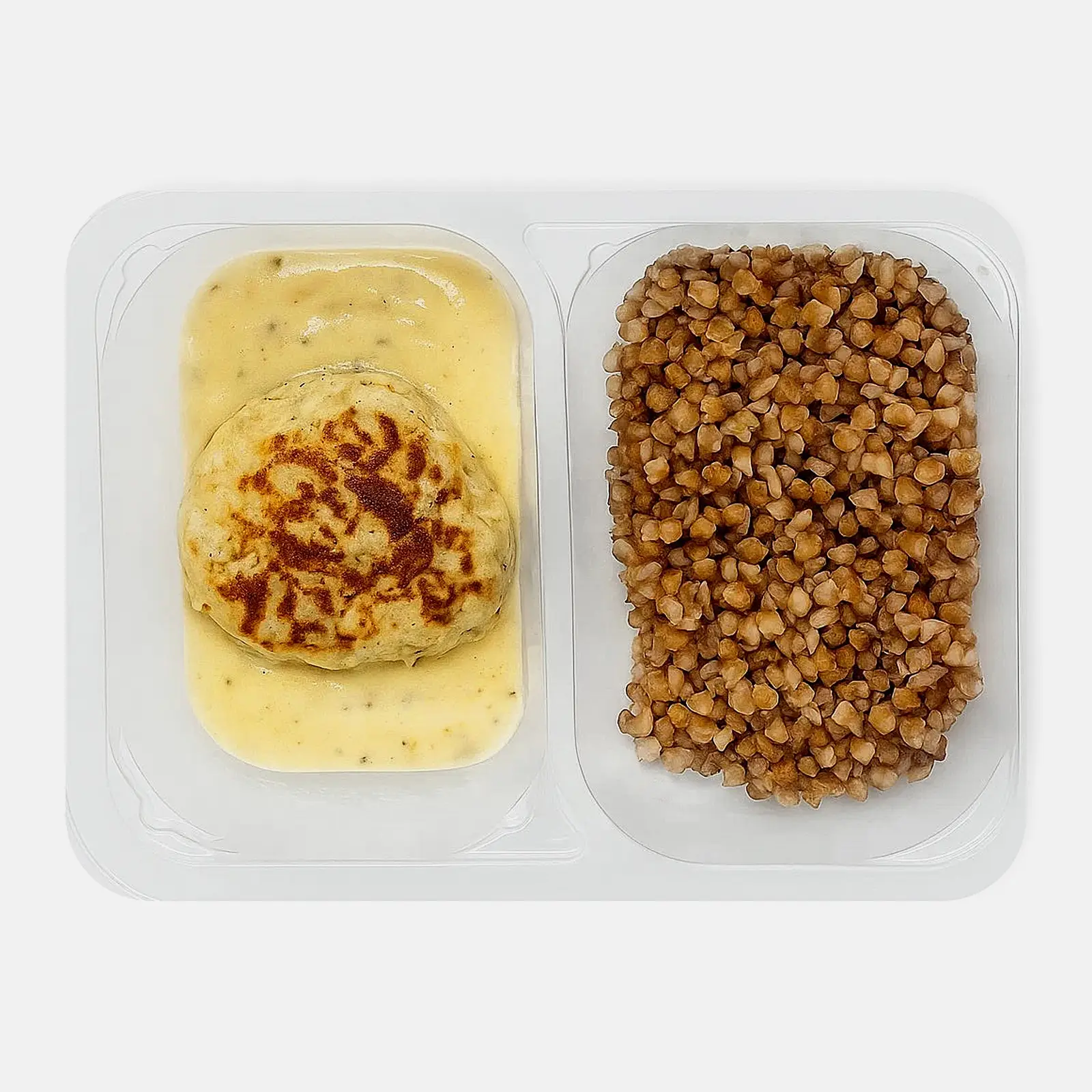 Изображение товара Гречка в грибном соусе с котлетой 250г