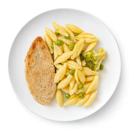 Изображение товара Котлета куриная с макаронами и брокколи 220г