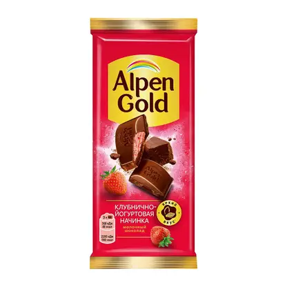 Изображение товара Молочный шоколад с клубнично-йогуртовой начинкой Alpen Gold 80г