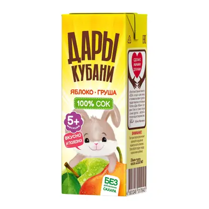 Изображение товара Сок Дары Кубани Яблоко и груша с 5 месяцев 200мл